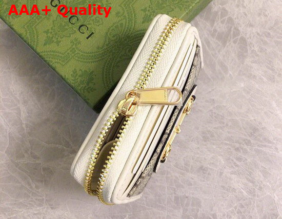 Gucci Horsebit 1955 Card Case in GG Supreme and White Leather 658549 Replica