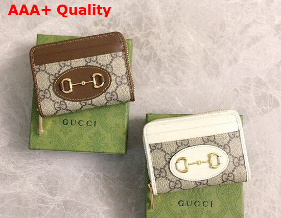 Gucci Horsebit 1955 Card Case in GG Supreme and White Leather 658549 Replica