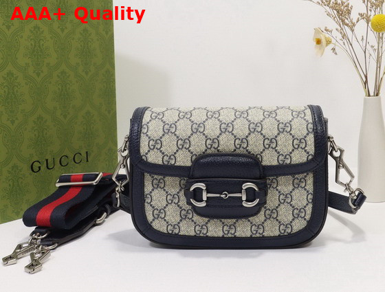 Gucci Horsebit 1955 GG Mini Bag in Beige and Blue GG Supreme Canvas 658574 Replica