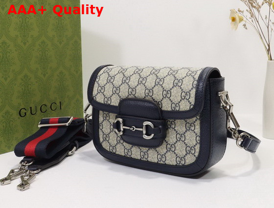 Gucci Horsebit 1955 GG Mini Bag in Beige and Blue GG Supreme Canvas 658574 Replica