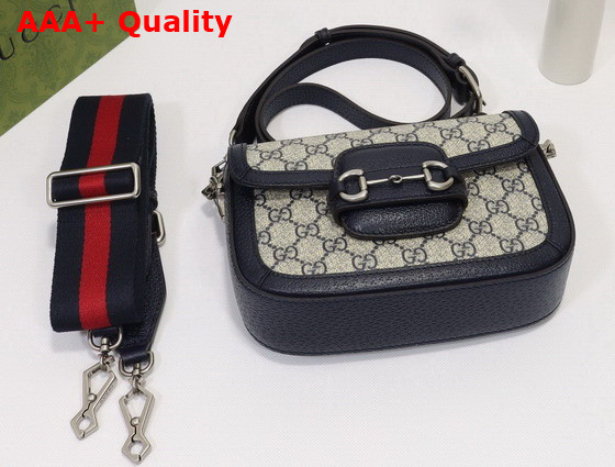 Gucci Horsebit 1955 GG Mini Bag in Beige and Blue GG Supreme Canvas 658574 Replica