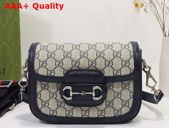 Gucci Horsebit 1955 GG Mini Bag in Beige and Blue GG Supreme Canvas 658574 Replica