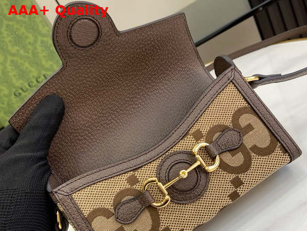 Gucci Horsebit 1955 Jumbo GG Mini Bag Camel and Ebony Jumbo GG Canvas 699296 Replica