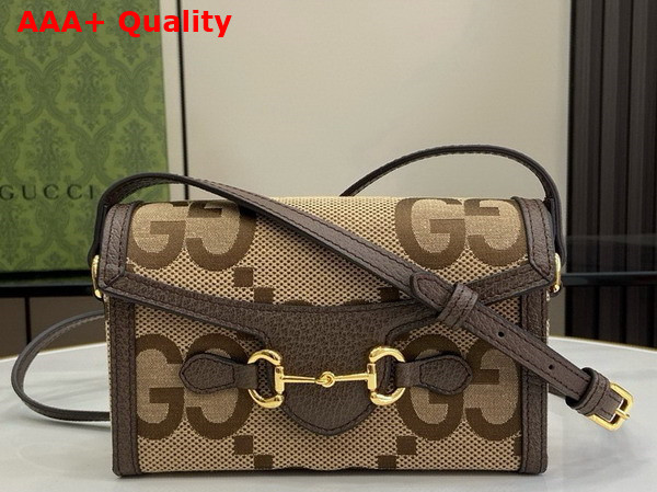 Gucci Horsebit 1955 Jumbo GG Mini Bag Camel and Ebony Jumbo GG Canvas 699296 Replica