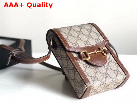 Gucci Horsebit 1955 Mini Bag Beige and Ebony GG Supreme Canvas and Brown Leather Trim 625615 Replica