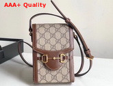 Gucci Horsebit 1955 Mini Bag Beige and Ebony GG Supreme Canvas and Brown Leather Trim 625615 Replica