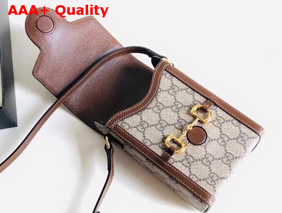 Gucci Horsebit 1955 Mini Bag Beige and Ebony GG Supreme Canvas and Brown Leather Trim 625615 Replica