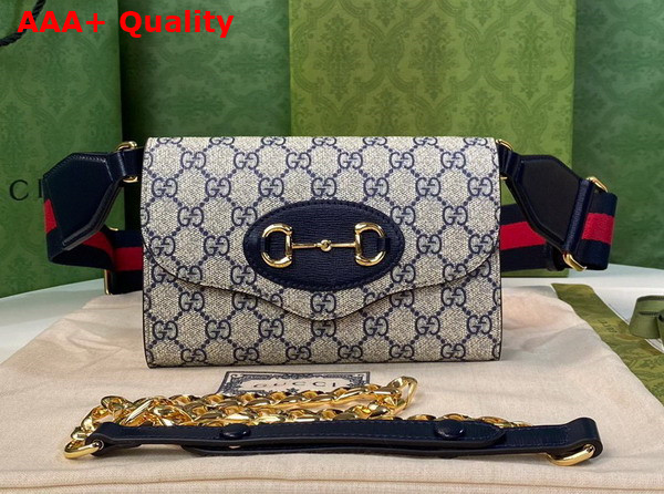 Gucci Horsebit 1955 Mini Bag in Beige and Blue GG Supreme Canvas 724713 Replica