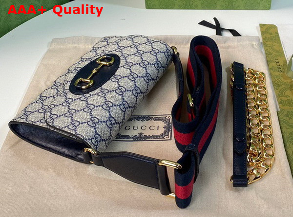 Gucci Horsebit 1955 Mini Bag in Beige and Blue GG Supreme Canvas 724713 Replica