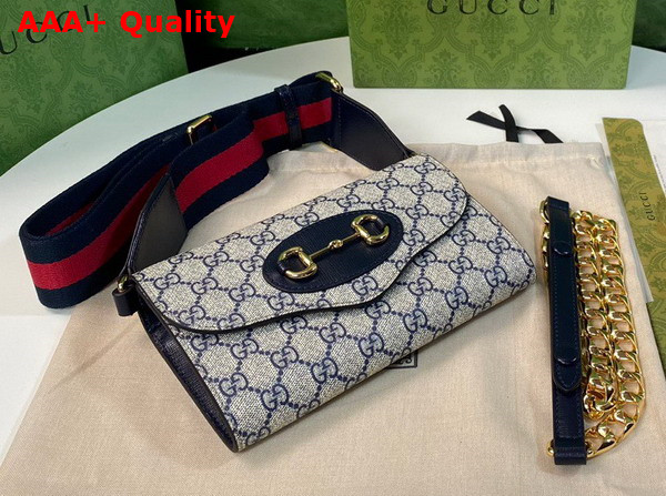 Gucci Horsebit 1955 Mini Bag in Beige and Blue GG Supreme Canvas 724713 Replica