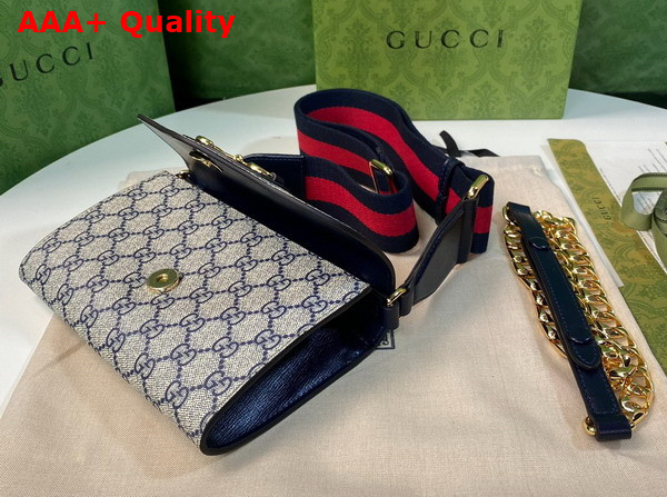 Gucci Horsebit 1955 Mini Bag in Beige and Blue GG Supreme Canvas 724713 Replica