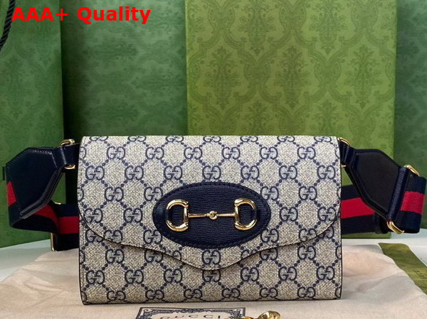 Gucci Horsebit 1955 Mini Bag in Beige and Blue GG Supreme Canvas 724713 Replica