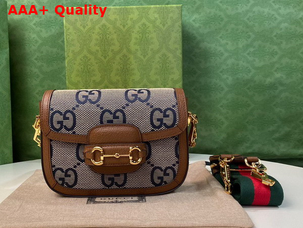 Gucci Horsebit 1955 Mini Bag in Beige and Blue Jumbo GG Canvas Replica