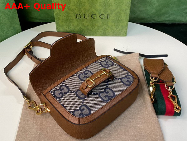 Gucci Horsebit 1955 Mini Bag in Beige and Blue Jumbo GG Canvas Replica