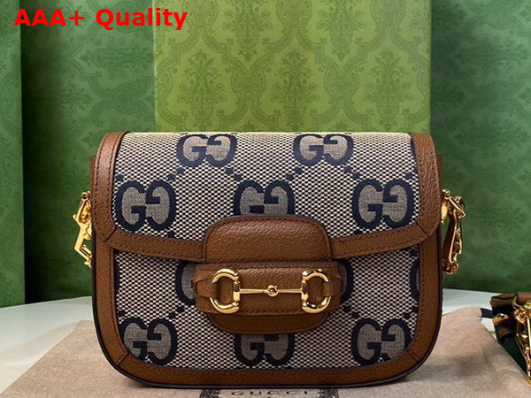 Gucci Horsebit 1955 Mini Bag in Beige and Blue Jumbo GG Canvas Replica