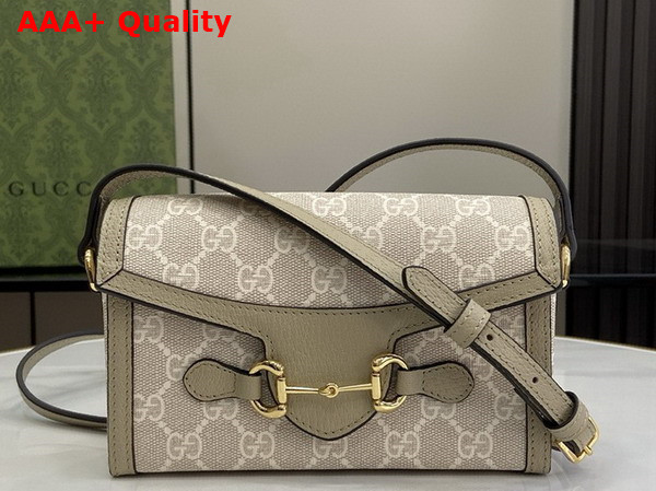 Gucci Horsebit 1955 Mini Bag in Beige and White GG Supreme Canvas 699296 Replica