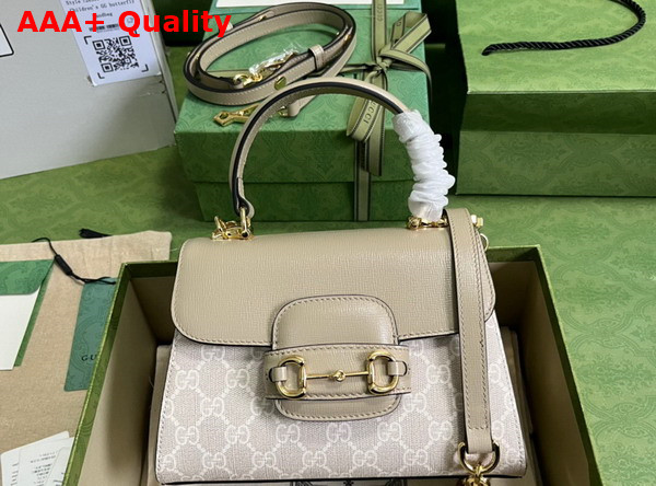 Gucci Horsebit 1955 Mini Bag in Beige and White GG Supreme Canvas 703848 Replica