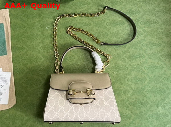 Gucci Horsebit 1955 Mini Bag in Beige and White GG Supreme Canvas 703848 Replica