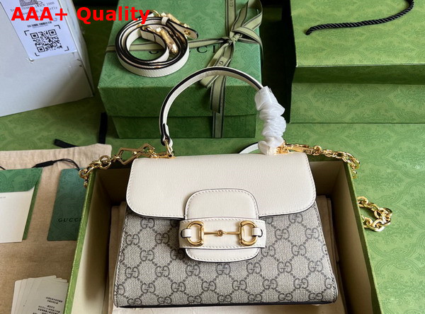 Gucci Horsebit 1955 Mini Bag in GG Supreme Canvas and White Leather 703848 Replica