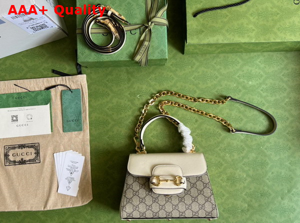 Gucci Horsebit 1955 Mini Bag in GG Supreme Canvas and White Leather 703848 Replica