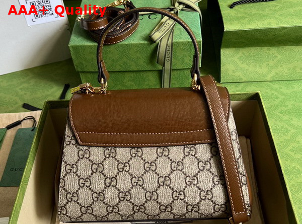 Gucci Horsebit 1955 Mini Bag in Light Brown Leather and Beige Ebony GG Supreme Canvas 703848 Replica