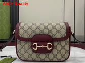 Gucci Horsebit 1955 Mini Shoulder Bag in Beige and Brown GG Canvas with Rosso Ancora Red Leather Trim 815205 Replica