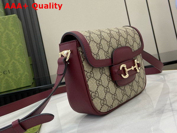 Gucci Horsebit 1955 Mini Shoulder Bag in Beige and Brown GG Canvas with Rosso Ancora Red Leather Trim 815205 Replica