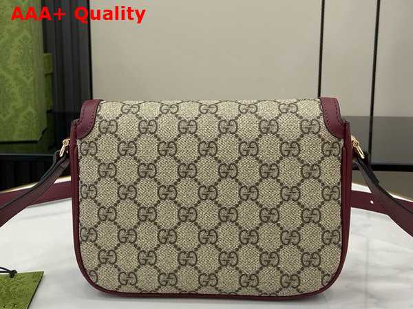 Gucci Horsebit 1955 Mini Shoulder Bag in Beige and Brown GG Canvas with Rosso Ancora Red Leather Trim 815205 Replica