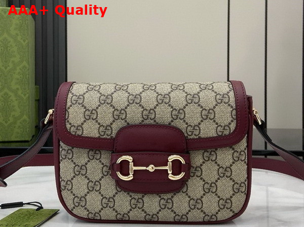 Gucci Horsebit 1955 Mini Shoulder Bag in Beige and Brown GG Canvas with Rosso Ancora Red Leather Trim 815205 Replica