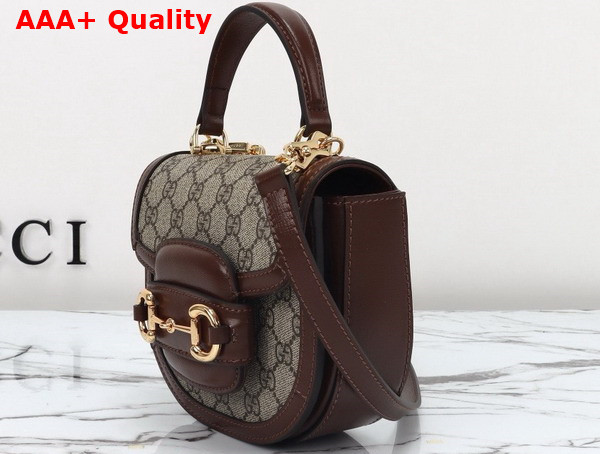 Gucci Horsebit 1955 Mini Top Handle Bag in Beige and Ebony GG Supreme Canvas 781387 Replica