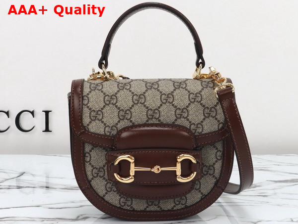 Gucci Horsebit 1955 Mini Top Handle Bag in Beige and Ebony GG Supreme Canvas 781387 Replica