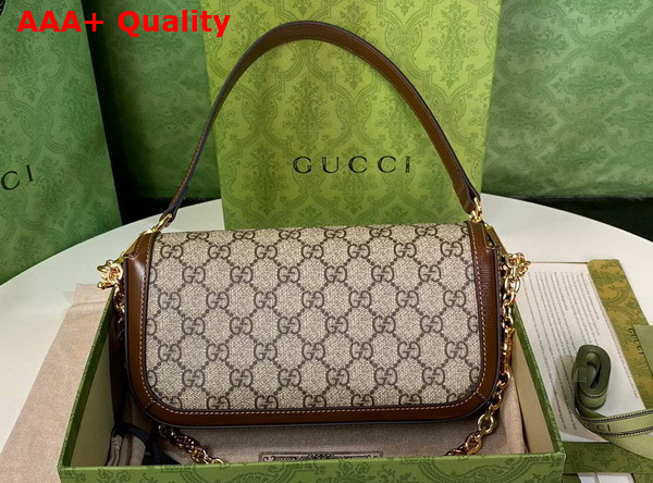 Gucci Horsebit 1955 Shoulder Bag Beige and Ebony GG Supreme Canvas with Brown Leather Trim 735178 Replica