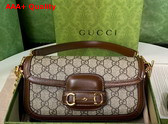 Gucci Horsebit 1955 Shoulder Bag Beige and Ebony GG Supreme Canvas with Brown Leather Trim 735178 Replica