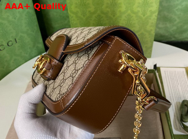 Gucci Horsebit 1955 Shoulder Bag Beige and Ebony GG Supreme Canvas with Brown Leather Trim 735178 Replica