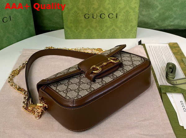 Gucci Horsebit 1955 Shoulder Bag Beige and Ebony GG Supreme Canvas with Brown Leather Trim 735178 Replica