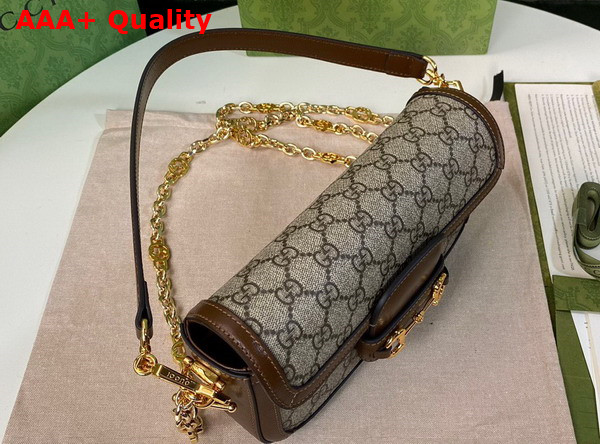 Gucci Horsebit 1955 Shoulder Bag Beige and Ebony GG Supreme Canvas with Brown Leather Trim 735178 Replica