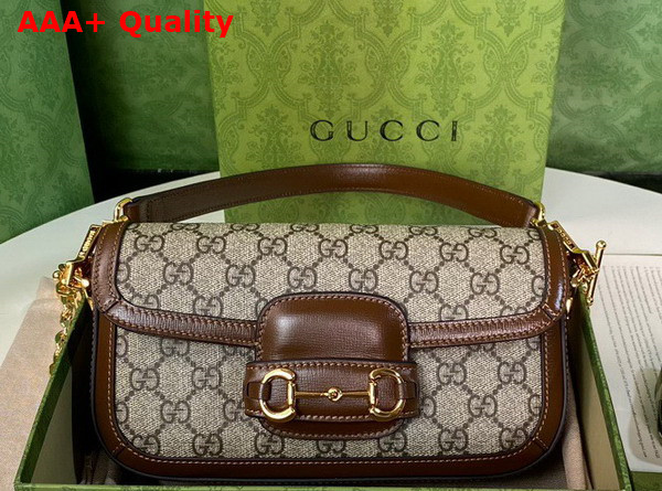 Gucci Horsebit 1955 Shoulder Bag Beige and Ebony GG Supreme Canvas with Brown Leather Trim 735178 Replica