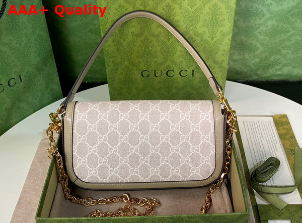 Gucci Horsebit 1955 Shoulder Bag Beige and White GG Supreme Canvas Oatmeal Leather Trim 735178 Replica