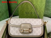 Gucci Horsebit 1955 Shoulder Bag Beige and White GG Supreme Canvas Oatmeal Leather Trim 735178 Replica