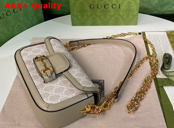 Gucci Horsebit 1955 Shoulder Bag Beige and White GG Supreme Canvas Oatmeal Leather Trim 735178 Replica