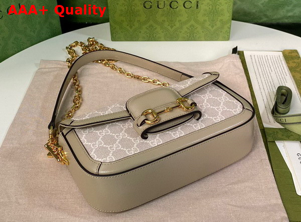 Gucci Horsebit 1955 Shoulder Bag Beige and White GG Supreme Canvas Oatmeal Leather Trim 735178 Replica