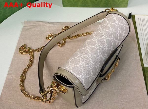 Gucci Horsebit 1955 Shoulder Bag Beige and White GG Supreme Canvas Oatmeal Leather Trim 735178 Replica