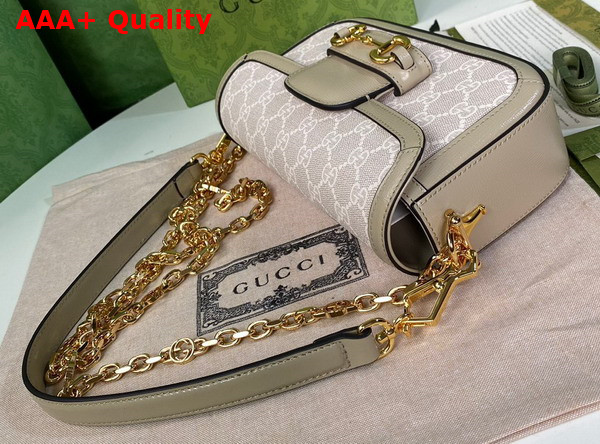 Gucci Horsebit 1955 Shoulder Bag Beige and White GG Supreme Canvas Oatmeal Leather Trim 735178 Replica