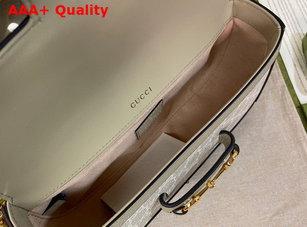 Gucci Horsebit 1955 Shoulder Bag Beige and White GG Supreme Canvas Oatmeal Leather Trim 735178 Replica