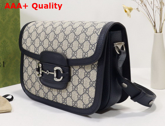 Gucci Horsebit 1955 Shoulder Bag in Beige and Blue GG Supreme Canvas 602204 Replica