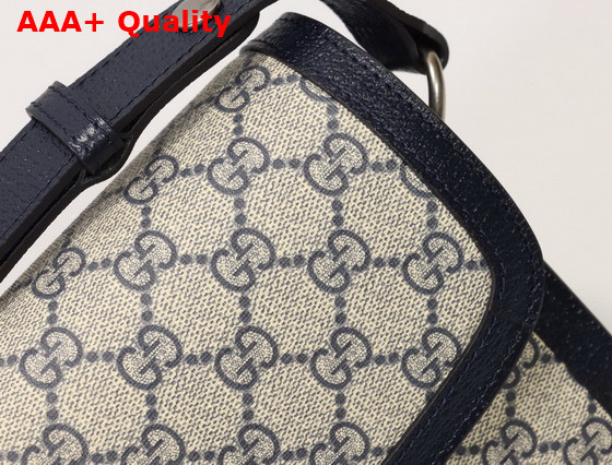 Gucci Horsebit 1955 Shoulder Bag in Beige and Blue GG Supreme Canvas 602204 Replica