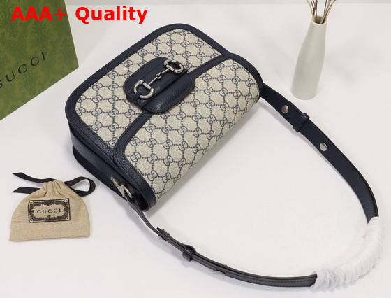 Gucci Horsebit 1955 Shoulder Bag in Beige and Blue GG Supreme Canvas 602204 Replica