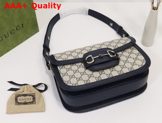 Gucci Horsebit 1955 Shoulder Bag in Beige and Blue GG Supreme Canvas 602204 Replica