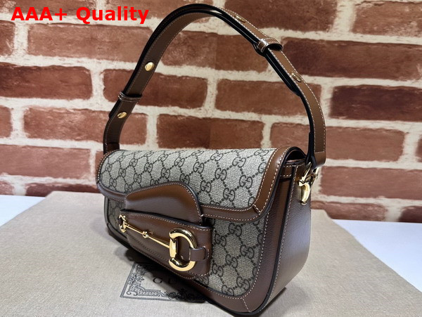 Gucci Horsebit 1955 Shoulder Bag in Beige and Ebony GG Supreme Canvas and Brown Demetra Trim 764155 Replica