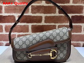 Gucci Horsebit 1955 Shoulder Bag in Beige and Ebony GG Supreme Canvas and Brown Demetra Trim 764155 Replica